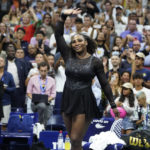 
              FILE - Serena Williams waves to fans after losing to Ajla Tomljanovic in the third round of the U.S. Open tennis championships, Friday, Sept. 2, 2022, in New York. The Australian Open will be the first Grand Slam tournament since Serena Williams walked away from tennis and played her farewell match in New York at the U.S. Open. (AP Photo/John Minchillo, File)
            