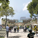 
              This artists rendering provided by BIG/Oakland A's show the proposed stadium for the Oakland Athletics baseball team in Oakland Calif. The Oakland Athletics have spent years trying to get a new stadium while watching Bay Area neighbors the Giants, Warriors, 49ers and Raiders successfully move into state-of-the-art venues, and now time is running short on their efforts.(BIG/Oakland A's via AP)
            