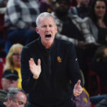 Southern California coach Andy Enfield shouts to players during the second half of the team's NCAA college basketball game against Arizona State in Tempe, Ariz., Saturday, Jan. 21, 2023. (AP Photo/Ross D. Franklin)