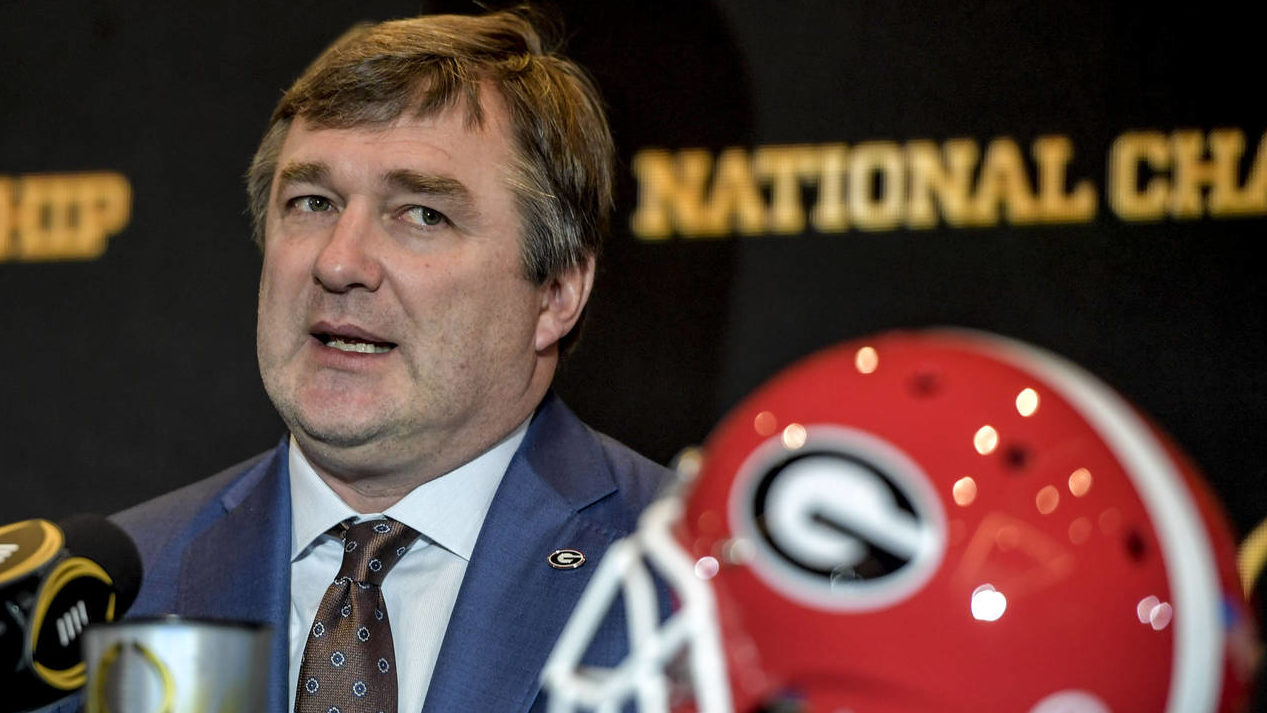 Georgia head coach Kirby Smart speaks during a news conference ahead of the national championship N...