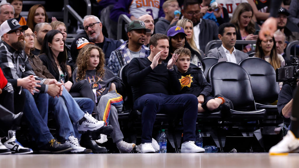 Incoming Phoenix Suns owner Mat Ishbia is seen with his family during the game against the Indiana ...