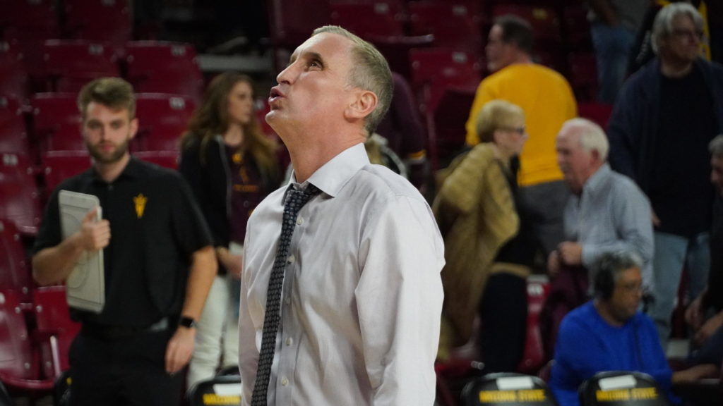 Arizona State head coach Bobby Hurley after a 75-70 loss to Oregon at Desert Financial Arena in Tem...