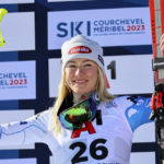 
              United States' Mikaela Shiffrin celebrates taking second place in an alpine ski, women's World Championships super G, in Meribel, France, Wednesday, Feb. 8, 2023. (AP Photo/Marco Trovati)
            