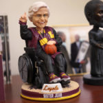 
              A bobblehead of Loyola University men's basketball chaplain and school celebrity, Sister Jean Dolores Schmidt, sits on display in her office on Monday, Jan. 23, 2023, in Chicago. The beloved Catholic nun captured the world's imagination and became something of a folk hero while supporting the Ramblers at the NCAA Final Four in 2018. (AP Photo/Jessie Wardarski)
            