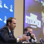 
              Shane Steichen speaks during a news conference, Tuesday, Feb. 14, 2023, in Indianapolis. Steichen was introduced as the Colts new head coach. (AP Photo/Darron Cummings)
            