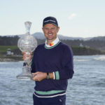 
              Justin Rose, of England, poses for a photograph with the trophy after winning the AT&T Pebble Beach Pro-Am golf tournament in Pebble Beach, Calif., Monday, Feb. 6, 2023. (AP Photo/Godofredo A. Vásquez)
            