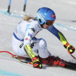 
              United States' Mikaela Shiffrin speeds down the course during an alpine ski, women's World Championships super G, in Meribel, France, Wednesday, Feb. 8, 2023. (AP Photo/Alessandro Trovati)
            