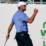 
              Scottie Scheffler pumps his fist after making par on the 16th hole of the final round of the Phoenix Open golf tournament, Sunday, Feb. 12, 2023, in Scottsdale, Ariz. (AP Photo/Darryl Webb)
            