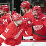 
              Detroit Red Wings right wing Filip Zadina (11) celebrates his goal against the Calgary Flames in the third period of an NHL hockey game Thursday, Feb. 9, 2023, in Detroit. (AP Photo/Paul Sancya)
            
