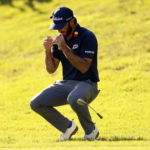 
              Max Homa reacts after missing on a chip to the 18th green during the final round of the Genesis Invitational golf tournament at Riviera Country Club, Sunday, Feb. 19, 2023, in the Pacific Palisades area of Los Angeles. (AP Photo/Ryan Kang)
            