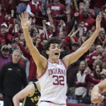 
              Indiana's Trey Galloway reacts after Indiana defeated Purdue in an NCAA college basketball game, Saturday, Feb. 4, 2023, in Bloomington, Ind. (AP Photo/Darron Cummings)
            
