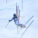 United States' Mikaela Shiffrin competes during the slalom portion of an alpine ski, women's World Championship combined race, in Meribel, France, Monday, Feb. 6, 2023. (AP Photo/Gabriele Facciotti)