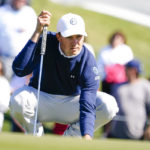 
              Jordan Spieth reads the green on the second hole as he prepares putt during the first round of the Phoenix Open golf tournament Thursday, Feb. 9, 2023, in Scottsdale, Ariz. (AP Photo/Darryl Webb)
            