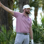 
              Chris Kirk gestures after hitting from the second tee during the third round of the Honda Classic golf tournament, Saturday, Feb. 25, 2023, in Palm Beach Gardens, Fla. (AP Photo/Lynne Sladky)
            