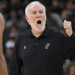 
              FILE - San Antonio Spurs head coach Gregg Popovich yells at an official during the first half of an NBA basketball game against the New York Knicks, Dec. 29, 2022, in San Antonio. Popovich was announced Friday, Feb. 17, 2023, as being among the finalists for enshrinement later this year by the Basketball Hall of Fame. The class will be revealed on April 1. (AP Photo/Darren Abate, File)
            