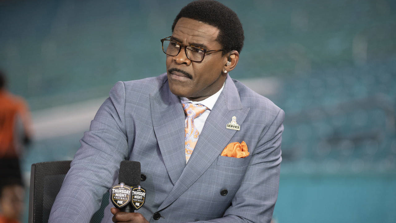 NFL Network analyst Michael Irvin speaks on air during the NFL Network's NFL GameDay Kickoff broadc...