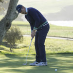 Justin Rose, of England, follows his putt on the 16th green of the Pebble Beach Golf Links during the fourth round of the AT&T Pebble Beach Pro-Am golf tournament in Pebble Beach, Calif., Monday, Feb. 6, 2023. (AP Photo/Godofredo A. Vásquez)