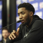 Cleveland Cavaliers' Donovan Mitchell addresses the media during the NBA All-Star basketball game media day Saturday, Feb. 18, 2023, in Salt Lake City. (AP Photo/Rob Gray)