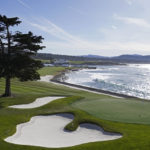 Waves roll in along the 18th hole of the Pebble Beach Golf Links during a practice round of the AT&T Pebble Beach Pro-Am golf tournament in Pebble Beach, Calif., Wednesday, Feb. 1, 2023. (AP Photo/Eric Risberg)