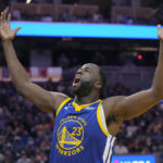 
              Golden State Warriors forward Draymond Green (23) reacts after being called for a foul against the Portland Trail Blazers during the first half of an NBA basketball game in San Francisco, Tuesday, Feb. 28, 2023. (AP Photo/Jeff Chiu)
            