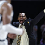 Vanderbilt coach Jerry Stackhouse yells to players during the second half of the team's NCAA college basketball game against Tennessee, Wednesday, Feb. 8, 2023, in Nashville, Tenn. (AP Photo/Wade Payne)