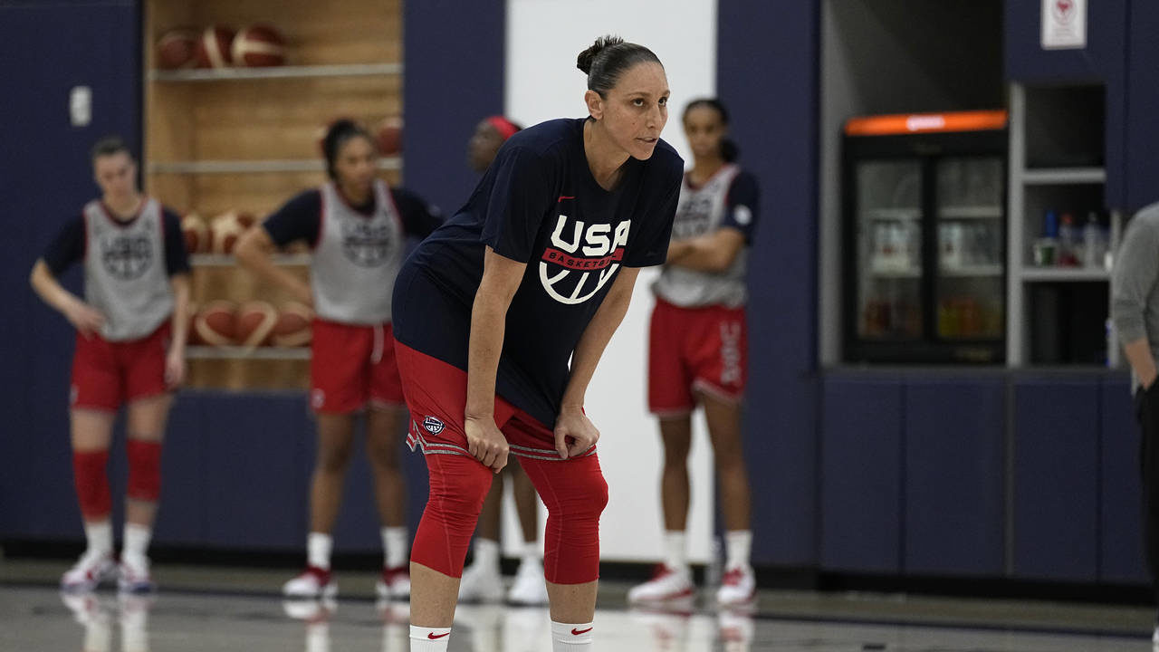 Diana Taurasi takes part in drills during a minicamp for the U.S women's national basketball team, ...