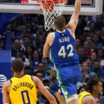 Dallas Mavericks forward Maxi Kleber (42) drives to the basket during the first half of NBA basketball game against the Indiana Pacers in Dallas, Tuesday, Feb. 28, 2023. (AP Photo/Sam Hodde)