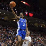
              Duke's Jeremy Roach (3) goes up for a basket against Virginia during the first half of an NCAA college basketball game in Charlottesville, Va., Saturday, Feb. 11, 2023. (AP Photo/Mike Kropf)
            