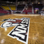 
              The basketball court of the Pan American Center at New Mexico State University is pictured Wednesday, Feb. 15, 2023, in Las Cruces, N.M. Chancellor Dan Arvizu said at a news conference that he was confident the behavior that led to the cancellation of the men's basketball season and firing of Heiar was not reflective of the athletic department or the school overall. (AP Photo/Andrés Leighton)
            