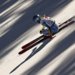 
              United States' Mikaela Shiffrin speeds down the course during an alpine ski, women's World Championships super G, in Meribel, France, Wednesday, Feb. 8, 2023. (AP Photo/Gabriele Facciotti)
            