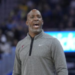 
              Portland Trail Blazers head coach Chauncey Billups yells toward players during the first half of the team's NBA basketball game against the Golden State Warriors in San Francisco, Tuesday, Feb. 28, 2023. (AP Photo/Jeff Chiu)
            