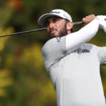 
              Max Homa hits from the fourth tee during the first round of the Genesis Invitational golf tournament at Riviera Country Club, Thursday, Feb. 16, 2023, in the Pacific Palisades area of Los Angeles. (AP Photo/Ryan Kang)
            