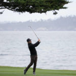 
              Ryan Moore follows his shot from the 18th fairway of the Pebble Beach Golf Links during the second round of the AT&T Pebble Beach Pro-Am golf tournament in Pebble Beach, Calif., Friday, Feb. 3, 2023. (AP Photo/Godofredo A. Vásquez)
            