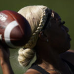 
              FILE - Sa'Mir Braccey, 17, throws a pass as she tries out for the Redondo Union High School girls flag football team on Thursday, Sept. 1, 2022, in Redondo Beach, Calif. California officials are expected to vote Friday on the proposal to make flag football a girls' high school sport for the 2023-24 school year. (AP Photo/Ashley Landis, File)
            
