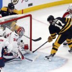 
              Boston Bruins' Nick Foligno (17) scores on Washington Capitals' Darcy Kuemper during the second period of an NHL hockey game, Saturday, Feb. 11, 2023, in Boston. (AP Photo/Michael Dwyer)
            