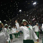 
              Performers from the Imperio Serrano samba school parade during Carnival celebrations at the Sambadrome in Rio de Janeiro on Sunday, Feb. 19, 2023. (AP Photo/Silvia Izquierdo)
            