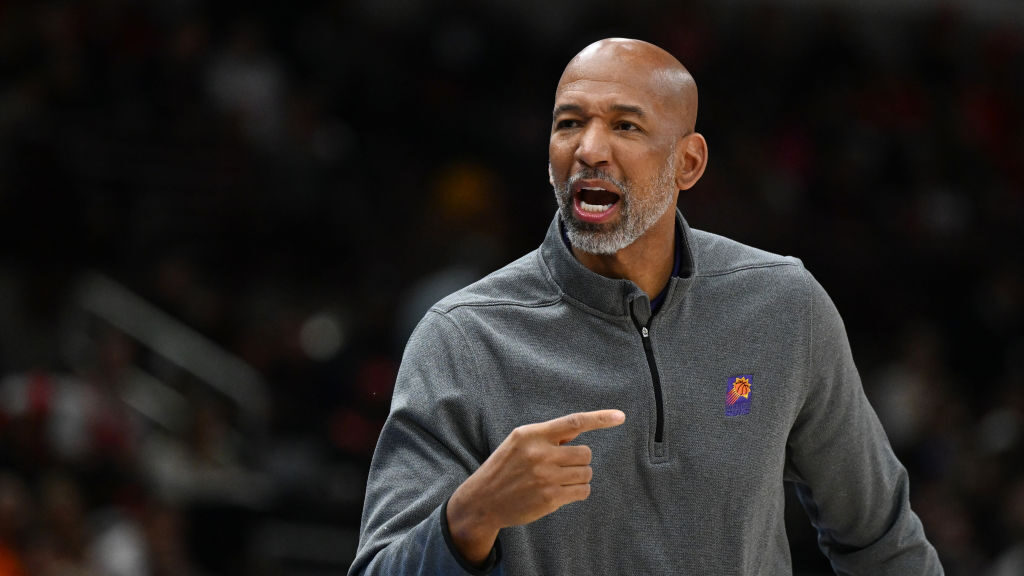 Head coach Monty Williams of the Phoenix Suns reacts in the first half against the Chicago Bulls at...