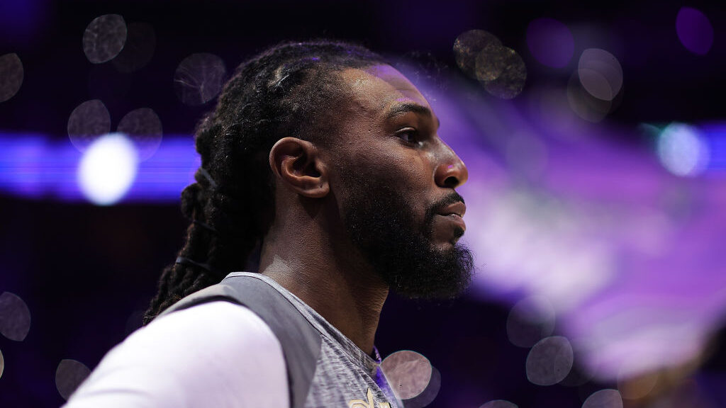 Jae Crowder #99 of the Milwaukee Bucks takes the court for player introductions prior to a game aga...