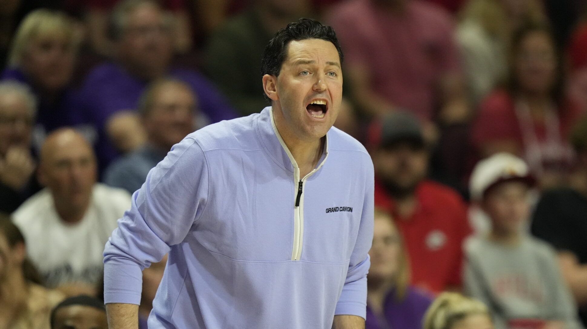 Head coach Bryce Drew of the Grand Canyon Antelopes gestures during the second half of the game aga...