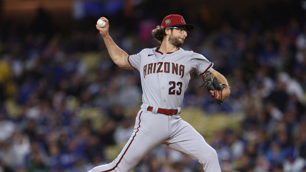 Zac Gallen #23 of the Arizona Diamondbacks pitches against the Los Angeles Dodgers during the first...