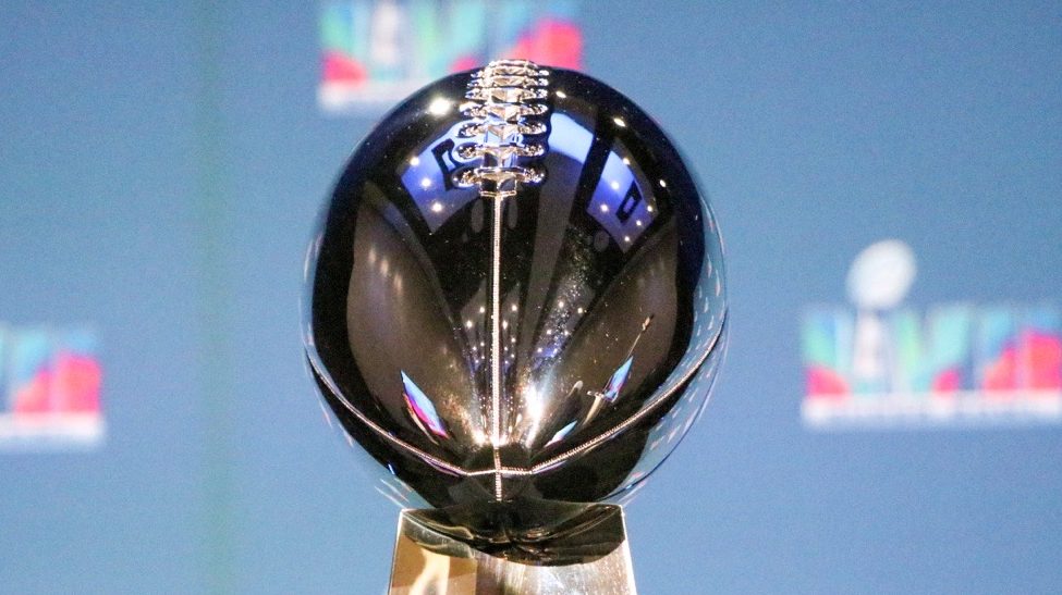 The Lombardi Trophy on display following Super Bowl LVII at State Farm Stadium on  Monday, Feb. 13,...