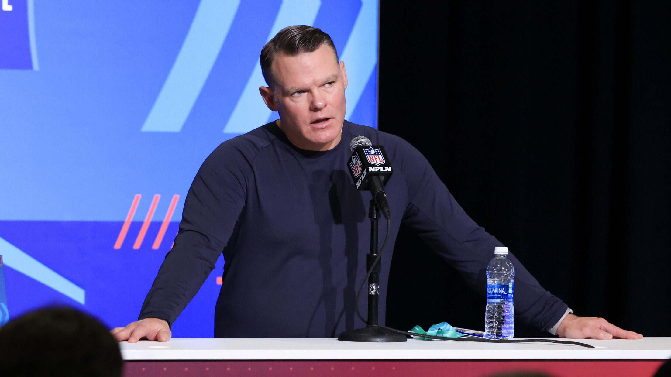 General manager Chris Ballard of the Indianapolis Colts speaks to the media during the NFL Combine ...