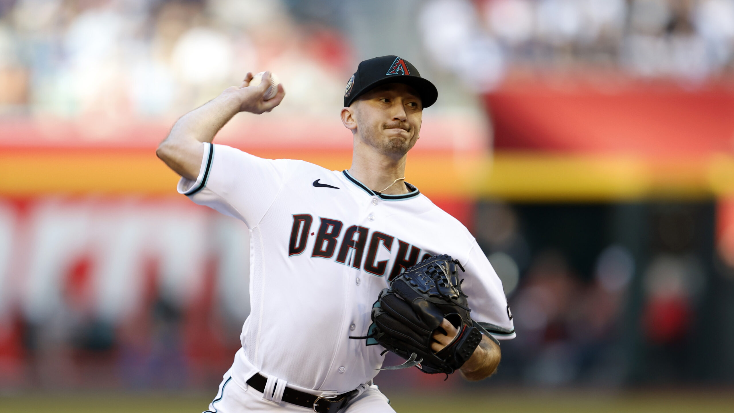 Starting pitcher Zach Davies #27 of the Arizona Diamondbacks pitches during the first inning of the...