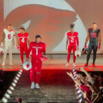 Cardinals QB Kyler Murray and other members of the team unveil Arizona’s new uniforms on Thursday, April 20, 2023, in Phoenix (Tyler Drake/Arizona Sports)