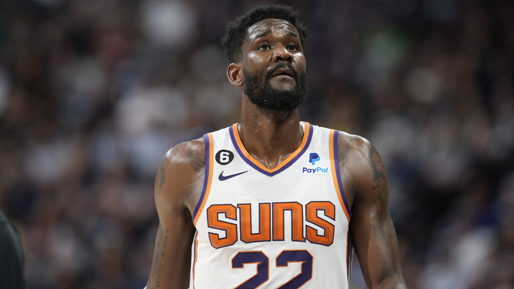Phoenix Suns center Deandre Ayton (22) in the second half of Game 1 of an NBA second-round basketba...