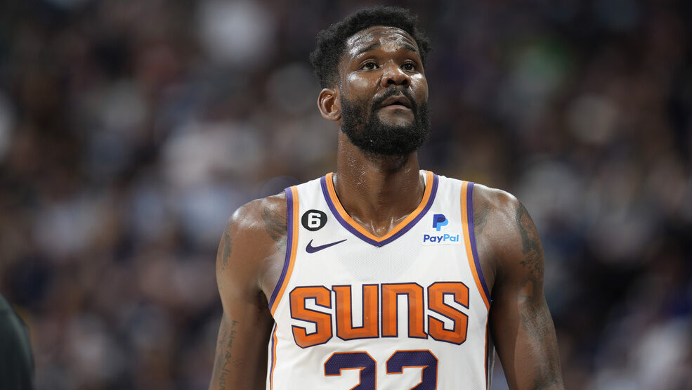 Phoenix Suns center Deandre Ayton (22) in the second half of Game 1 of an NBA second-round basketba...