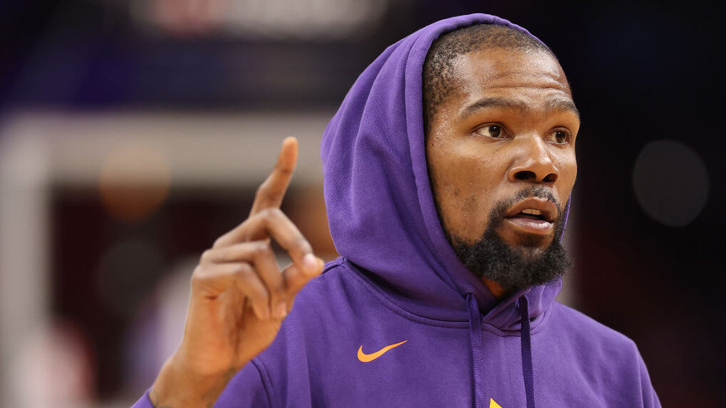 Kevin Durant dons a Nike hoodie...