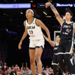Brittney Griner #42 of the Phoenix Mercury watches a three-point shot against the Chicago Sky during the second half of the WNBA game at Footprint Center on May 21, 2023 in Phoenix, Arizona. (Photo by Christian Petersen/Getty Images)