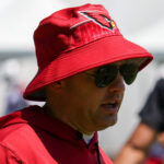 Arizona Cardinals OC Drew Petzing looks on during OTAs on Thursday, June 1, 2023, in Tempe (Tyler Drake/Arizona Sports)