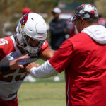 Arizona Cardinals LB Zaven Collins works on his pass rush during OTAs on Monday, June 5, 2023, in Tempe. (Tyler Drake/Arizona Sports)